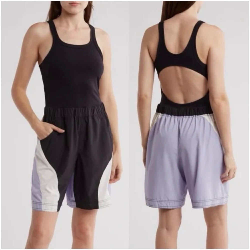 Free People FP Movement Double Bounce One Piece Black Purple Shortsie Romper XS